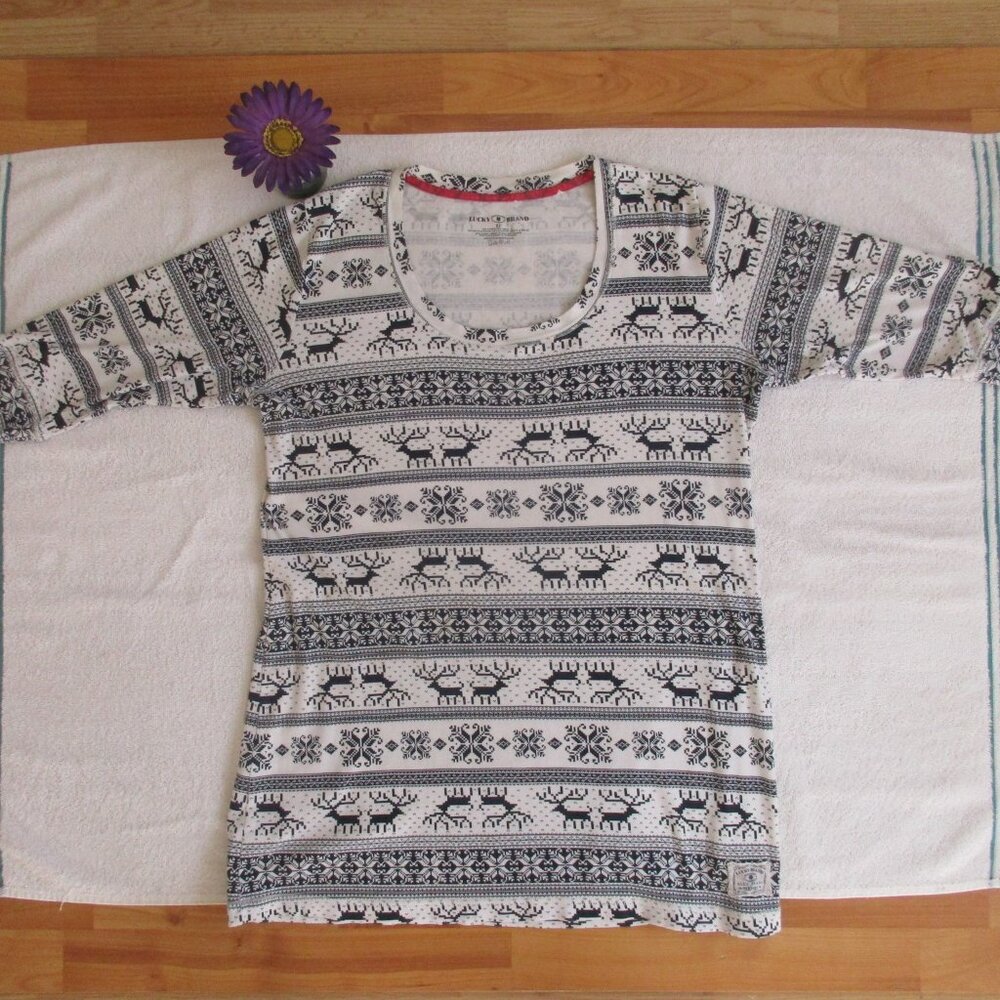🌸SOLD🌸 LUCKY BRAND Pajama Top Size XL White Print Sleepshirt - Picture 4 of 6